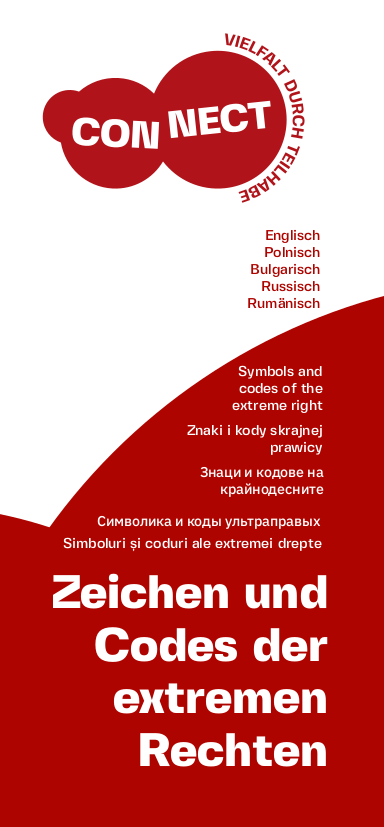 Immer wieder tauchen rechtsextreme Symbole und Codes auch im betrieblichen Umfeld auf. Die meisten Kolleg*innen haben jedoch kein ausreichendes Wissen, um diese zu erkennen und zu problematisieren. Als Merkhilfe und als Handout zum Nachgang von Vorträgen zum Thema „Zeichen und Codes der extremen Rechten“ haben wir zwei Faltblätter entwickelt. Diese stellen wir euch in Deutsch, Arabisch, Englisch, Farsi, Vietnamesisch, Russisch, Polnisch, Türkisch, Bulgarisch, Rumänisch und Tigrinya zur Verfügung.