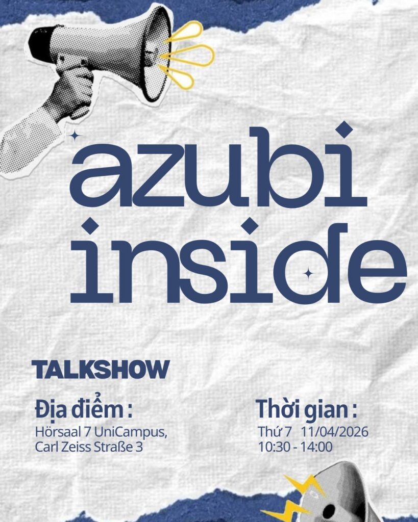 Veranstaltungsflyer mit Titel "azubi inside" und Ort und Uhrzeit auf zerissenen und zerknüllten Papier.